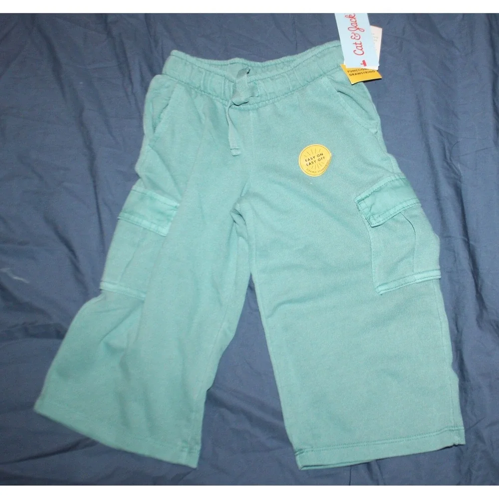 Cat & Jack Target Wide Leg pants Size 3T Stretch Crop ocean green Boys girls